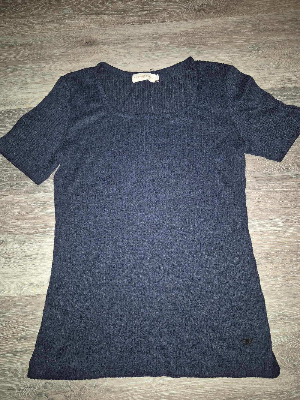 Tory Burch Navy Short-Sleeve Knit Scoop Top